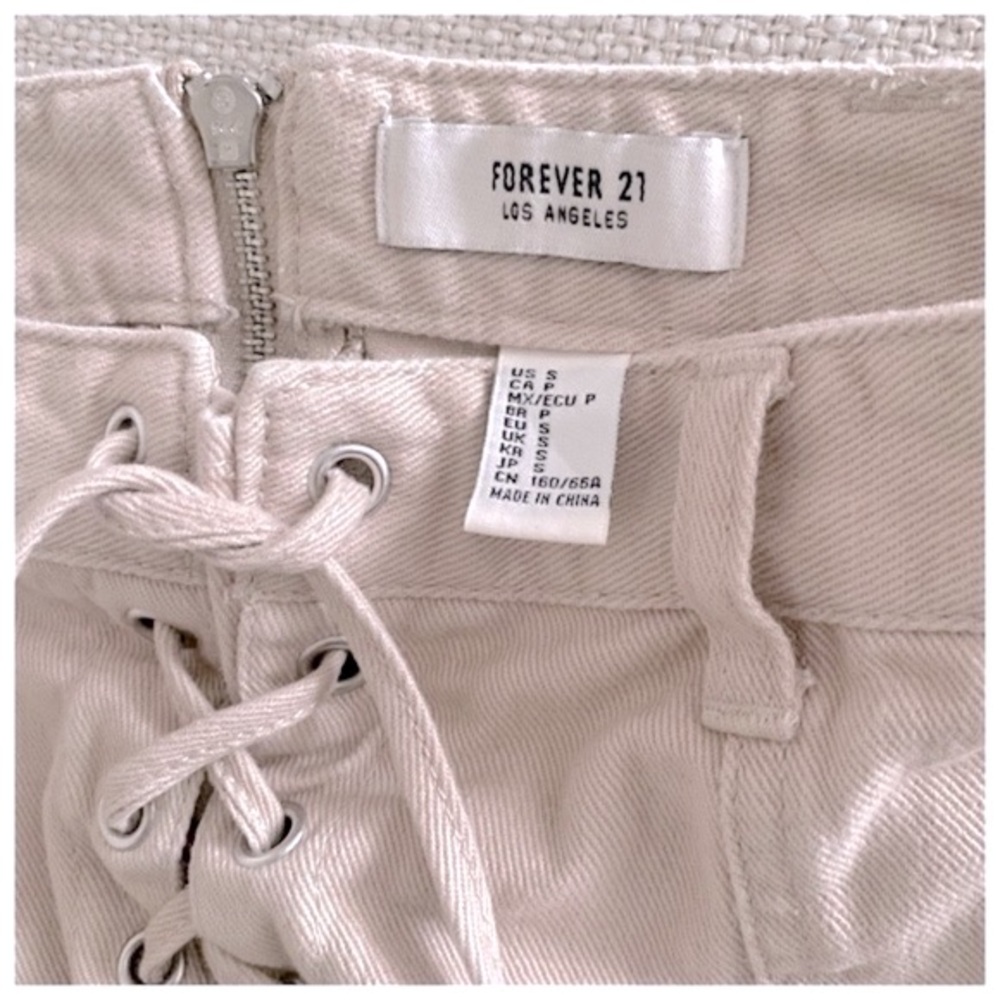 Forever21 Lace-Up Mini Jean Skirt in Beige Sand Khaki - Picture 2 of 8